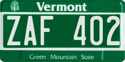 VT license plate ZAF402