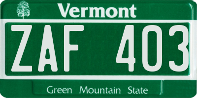 VT license plate ZAF403