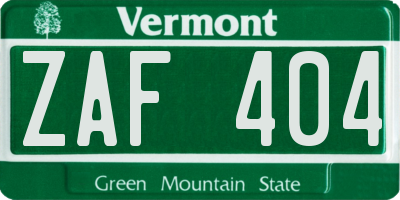 VT license plate ZAF404