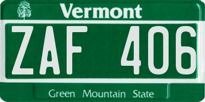 VT license plate ZAF406