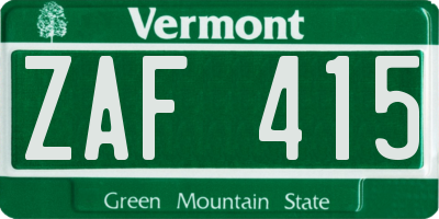 VT license plate ZAF415