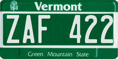VT license plate ZAF422