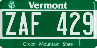 VT license plate ZAF429