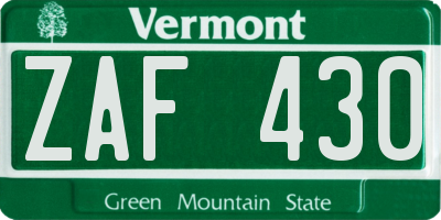 VT license plate ZAF430