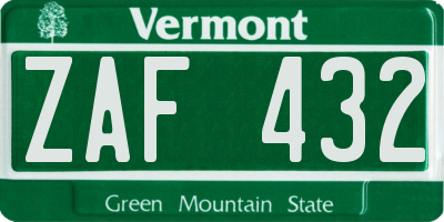 VT license plate ZAF432