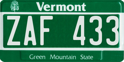 VT license plate ZAF433