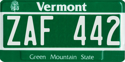 VT license plate ZAF442