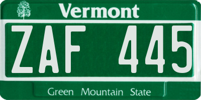VT license plate ZAF445