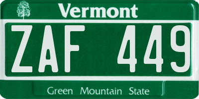 VT license plate ZAF449