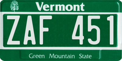 VT license plate ZAF451