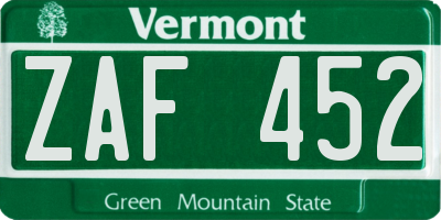 VT license plate ZAF452