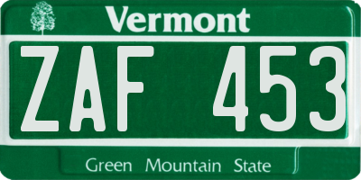 VT license plate ZAF453