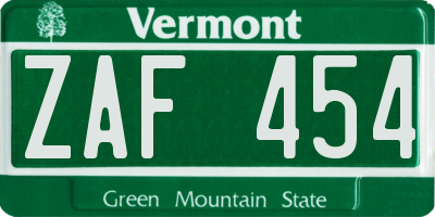 VT license plate ZAF454