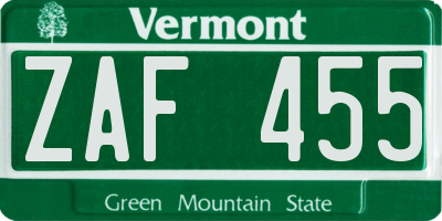 VT license plate ZAF455