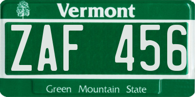VT license plate ZAF456
