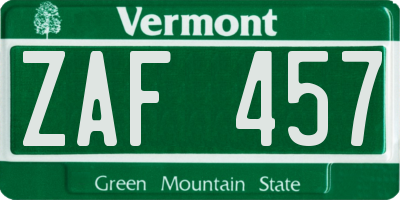 VT license plate ZAF457