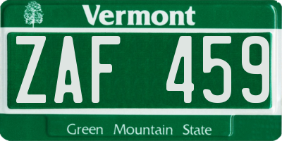 VT license plate ZAF459