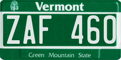 VT license plate ZAF460