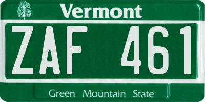 VT license plate ZAF461