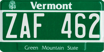VT license plate ZAF462