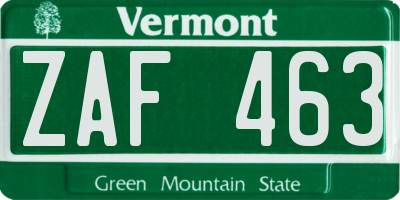 VT license plate ZAF463