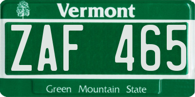 VT license plate ZAF465