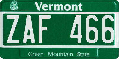 VT license plate ZAF466