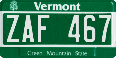 VT license plate ZAF467