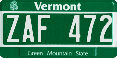 VT license plate ZAF472