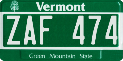 VT license plate ZAF474