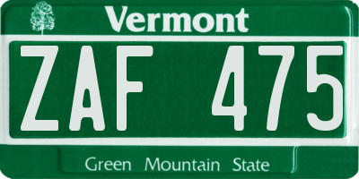 VT license plate ZAF475