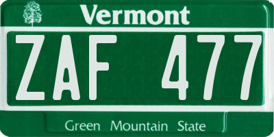 VT license plate ZAF477