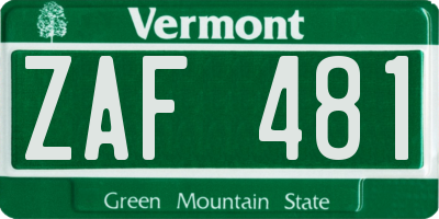 VT license plate ZAF481