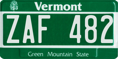 VT license plate ZAF482