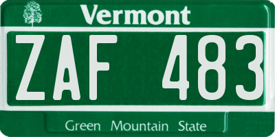 VT license plate ZAF483