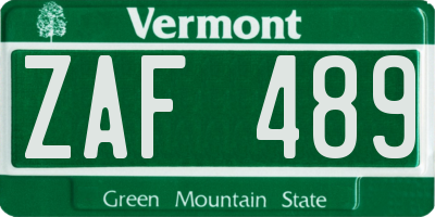 VT license plate ZAF489