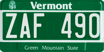 VT license plate ZAF490