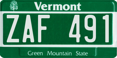 VT license plate ZAF491