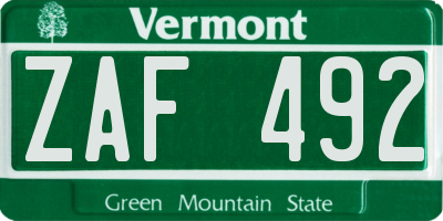 VT license plate ZAF492