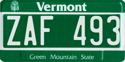 VT license plate ZAF493