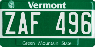 VT license plate ZAF496