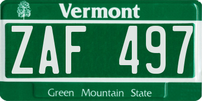 VT license plate ZAF497