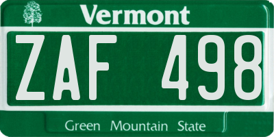 VT license plate ZAF498