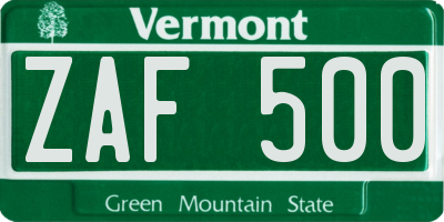 VT license plate ZAF500