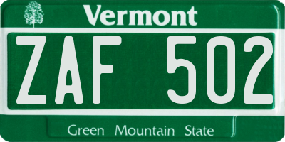 VT license plate ZAF502