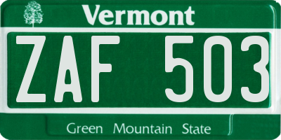 VT license plate ZAF503