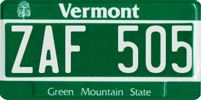VT license plate ZAF505