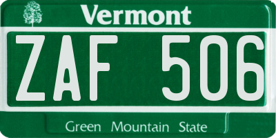 VT license plate ZAF506