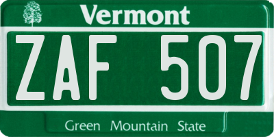 VT license plate ZAF507
