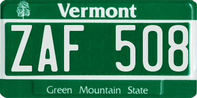 VT license plate ZAF508